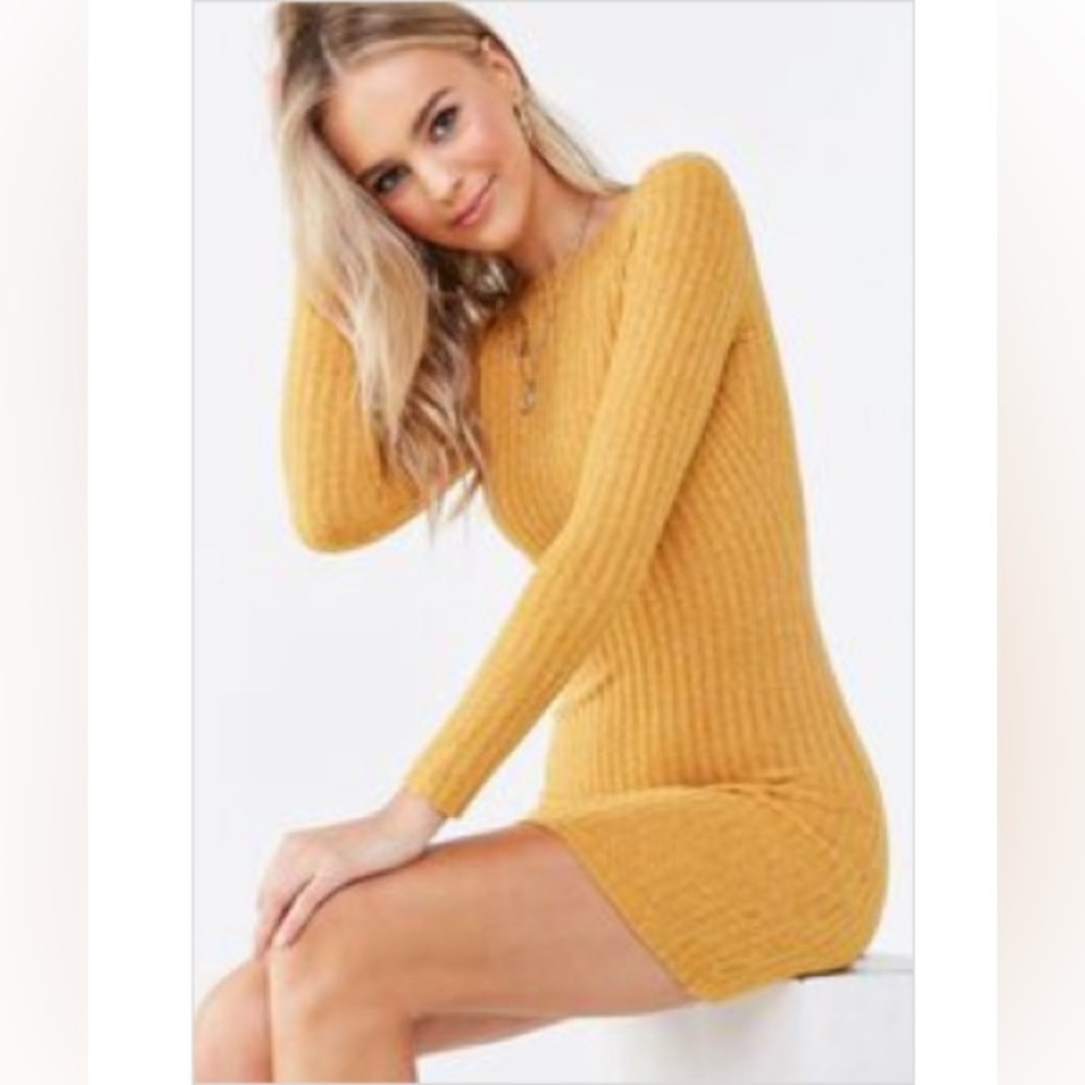 Long Sleeved Knit Yellow Dress